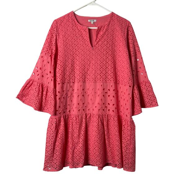 Tyler Boe Isla Eyelet Dress Tea Rose Pink Cotton 3/4 Sleeve Medium - Picture 1 of 11